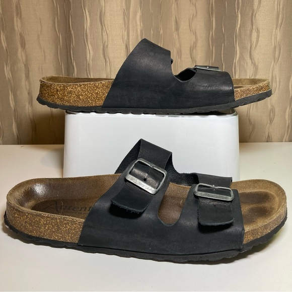 Autenti Made in Spain Men's 43 US 10 Leather Double Band Buckle Black Sandal - Picture 7 of 15